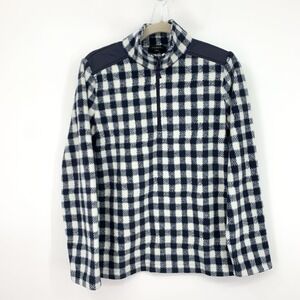 Talbots Women Size Medium Fleece Pullover Sweatshirt Sweater Top Blue Checkered